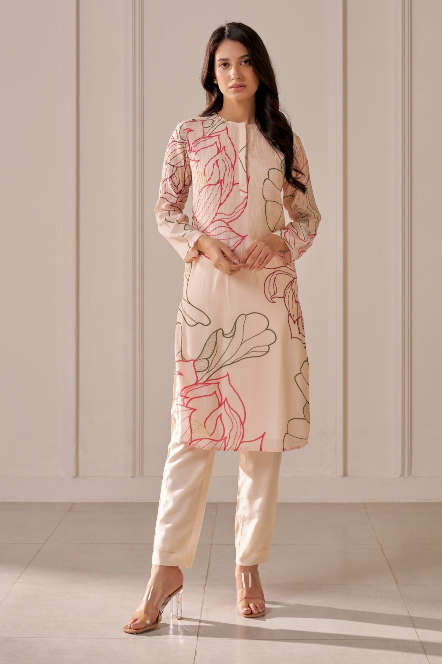Champagne Pink Lotus Tailored Kurta Set