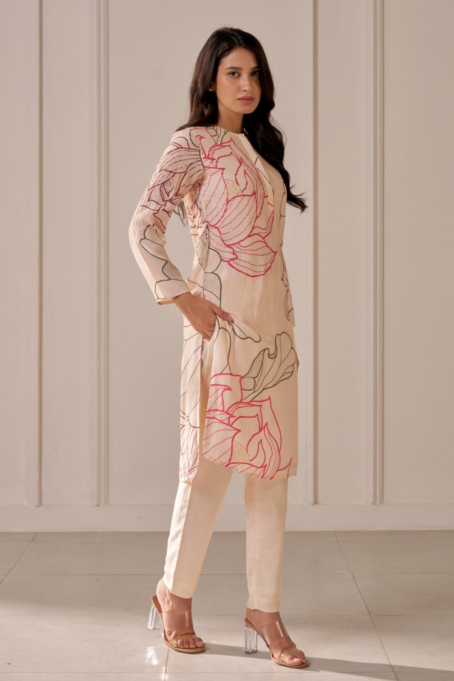 Champagne Pink Lotus Tailored Kurta Set
