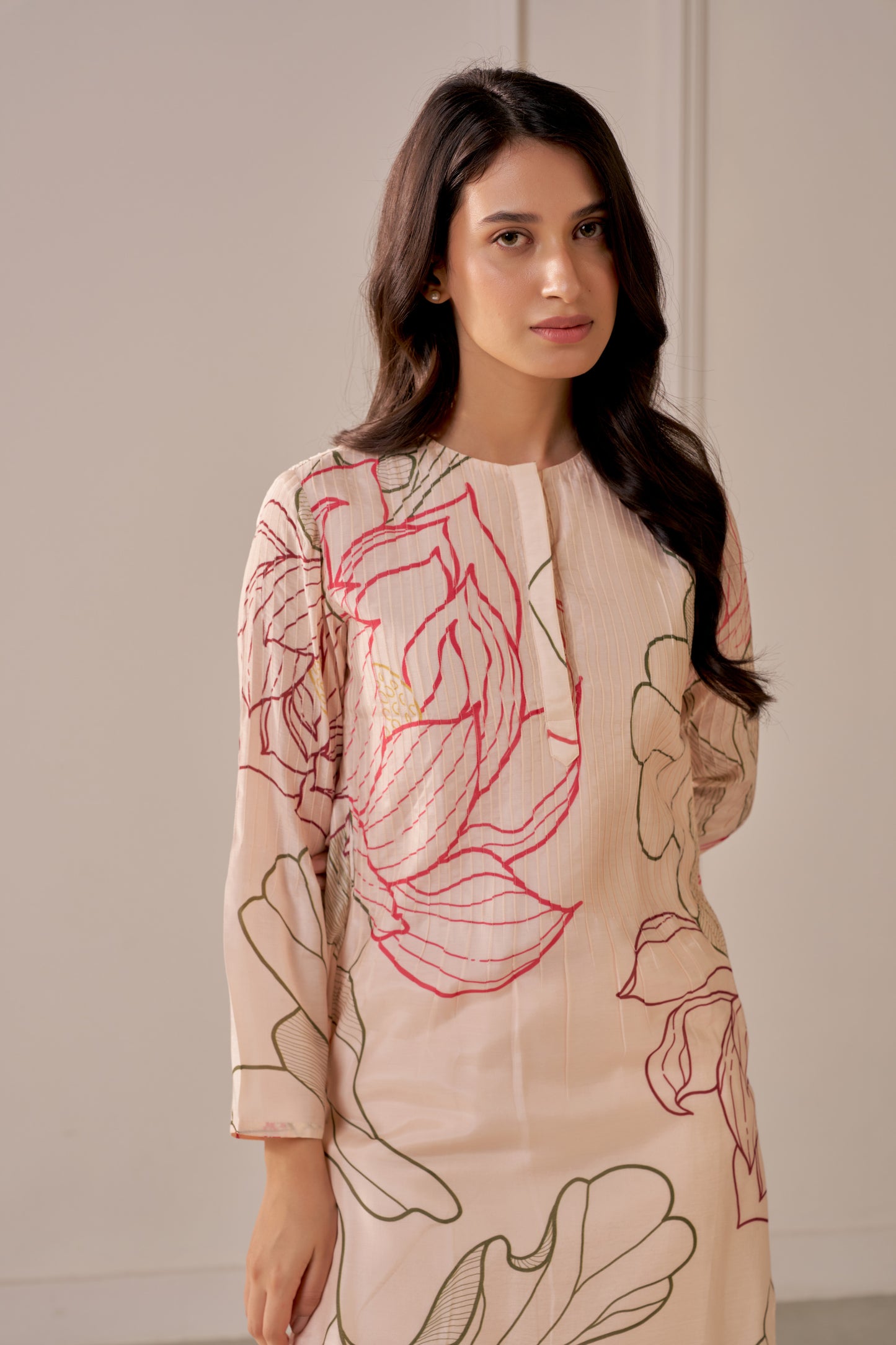 Champagne Pink Lotus Tailored Kurta Set
