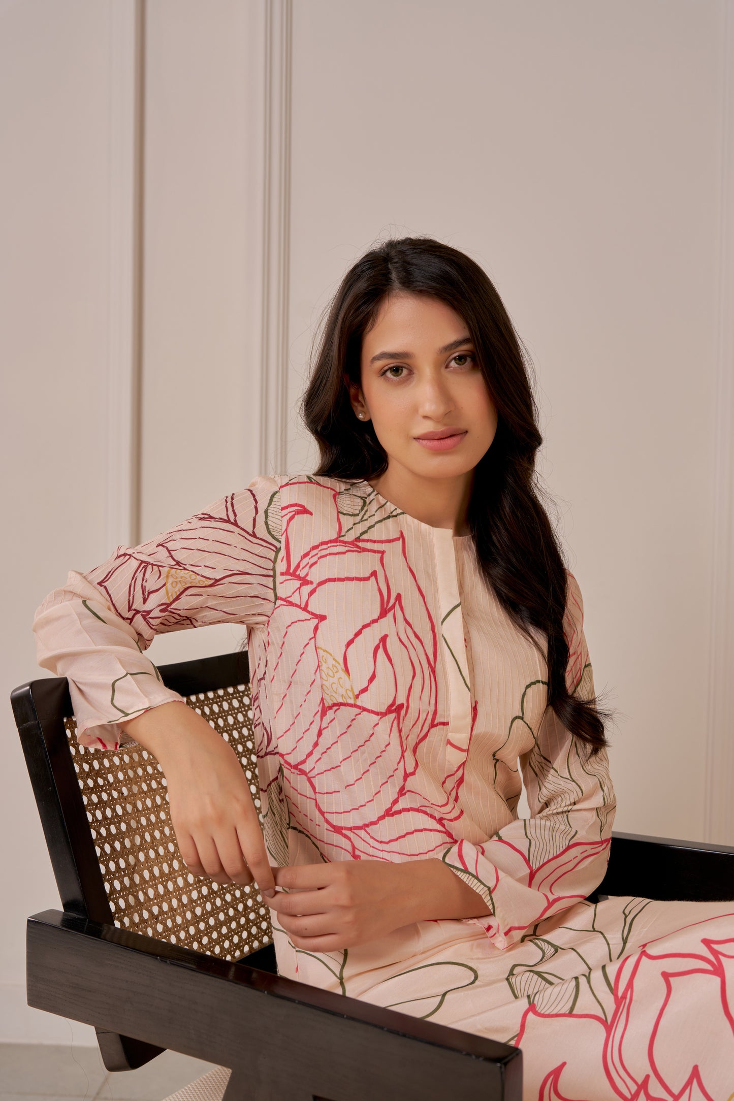 Champagne Pink Lotus Tailored Kurta Set