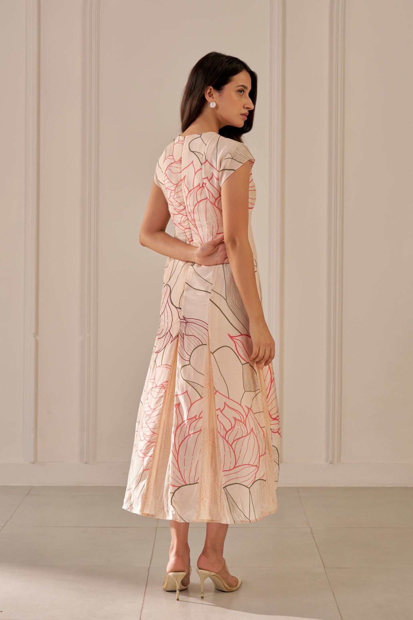 Champagne Pink Lotus Asymmetrical Dress