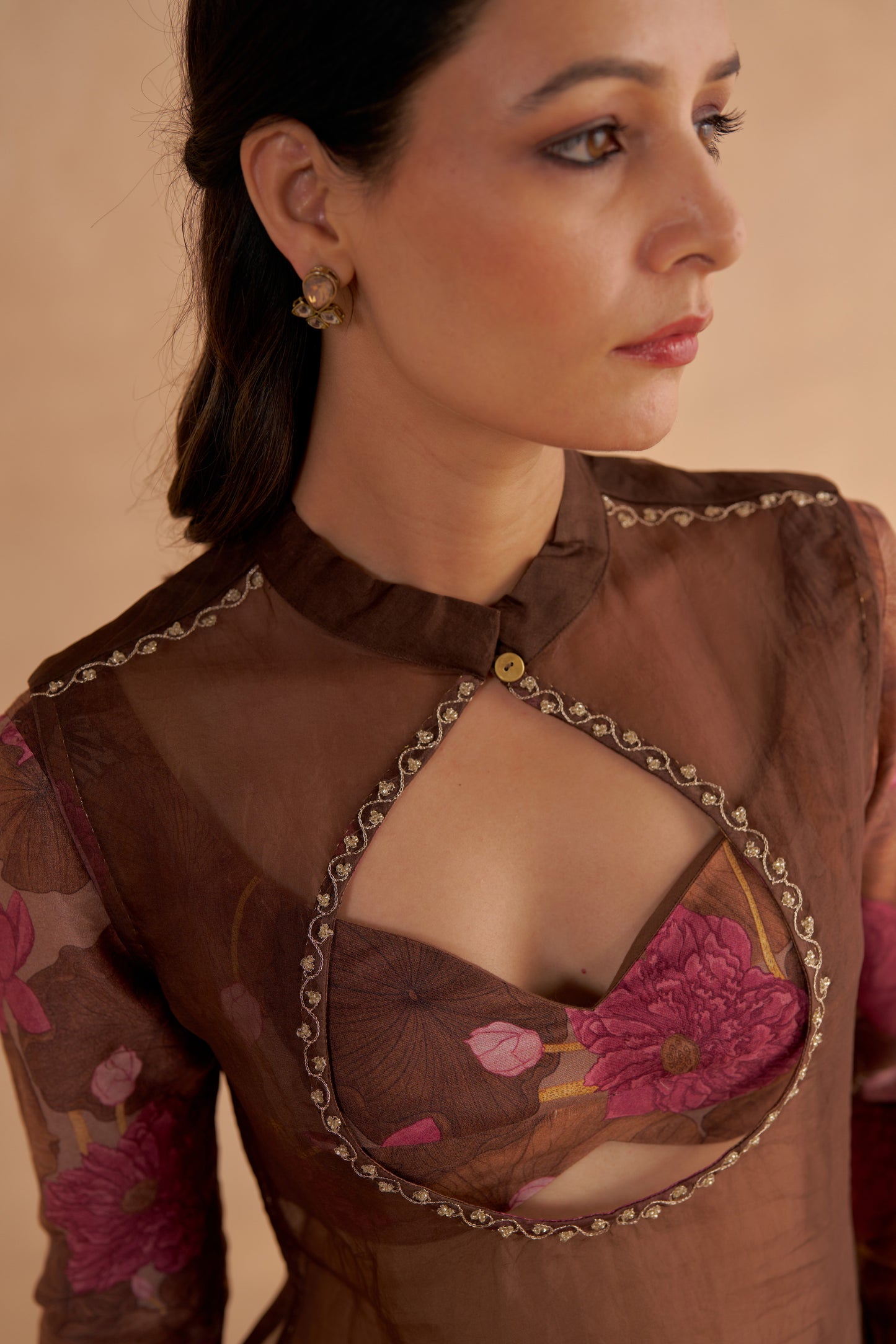 Walnut Brown Signature Print Flared Sharara Pant Set