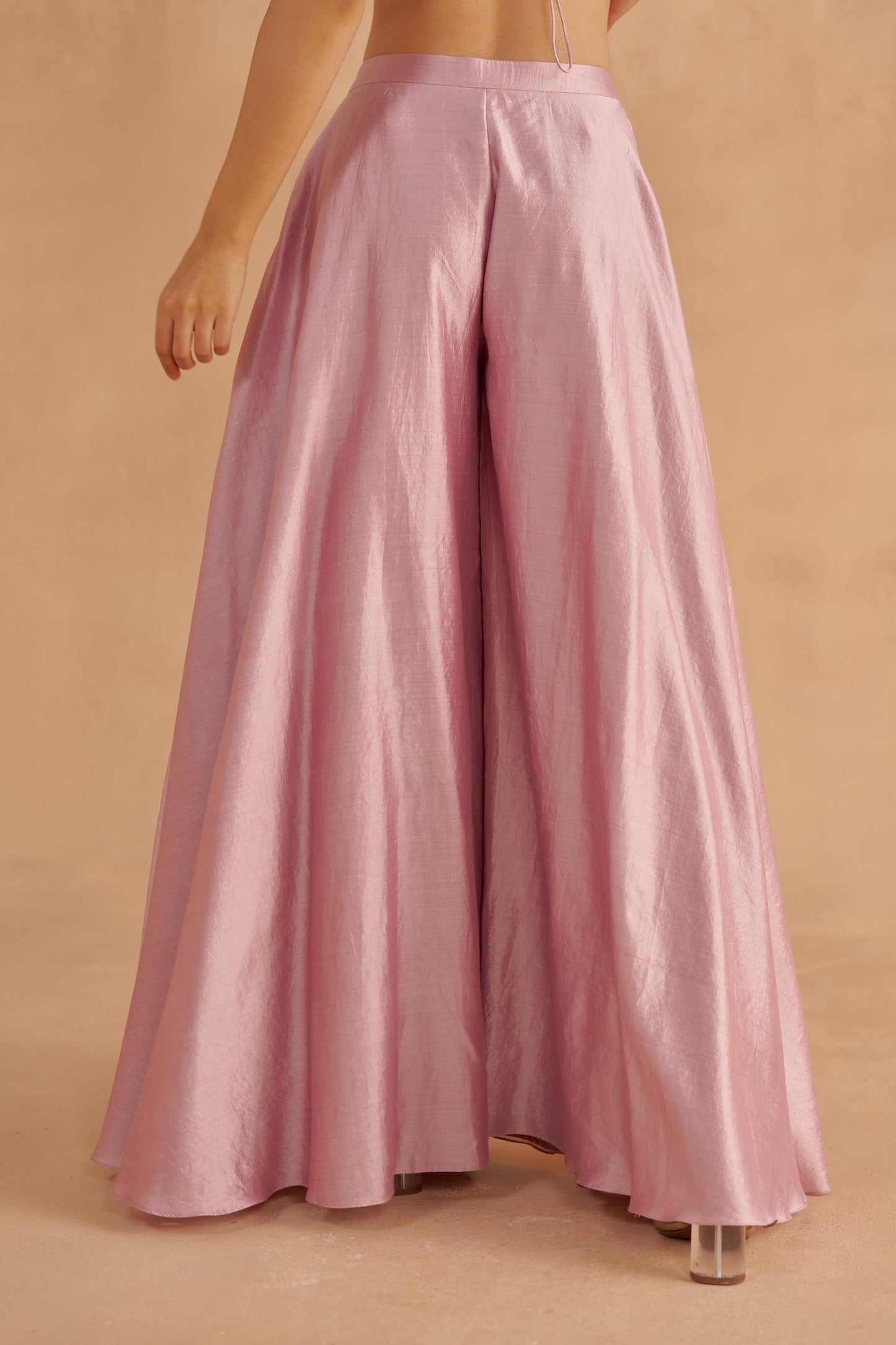 Soft Lilac Silk Blouse with Flared Sharara Pants - Golden Muslin