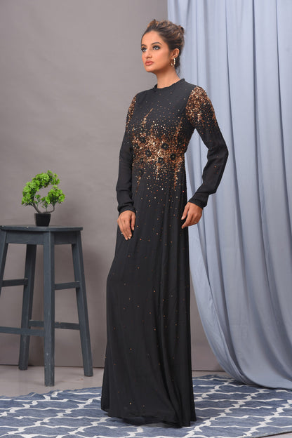 Black Chiffon Embroidered Gown