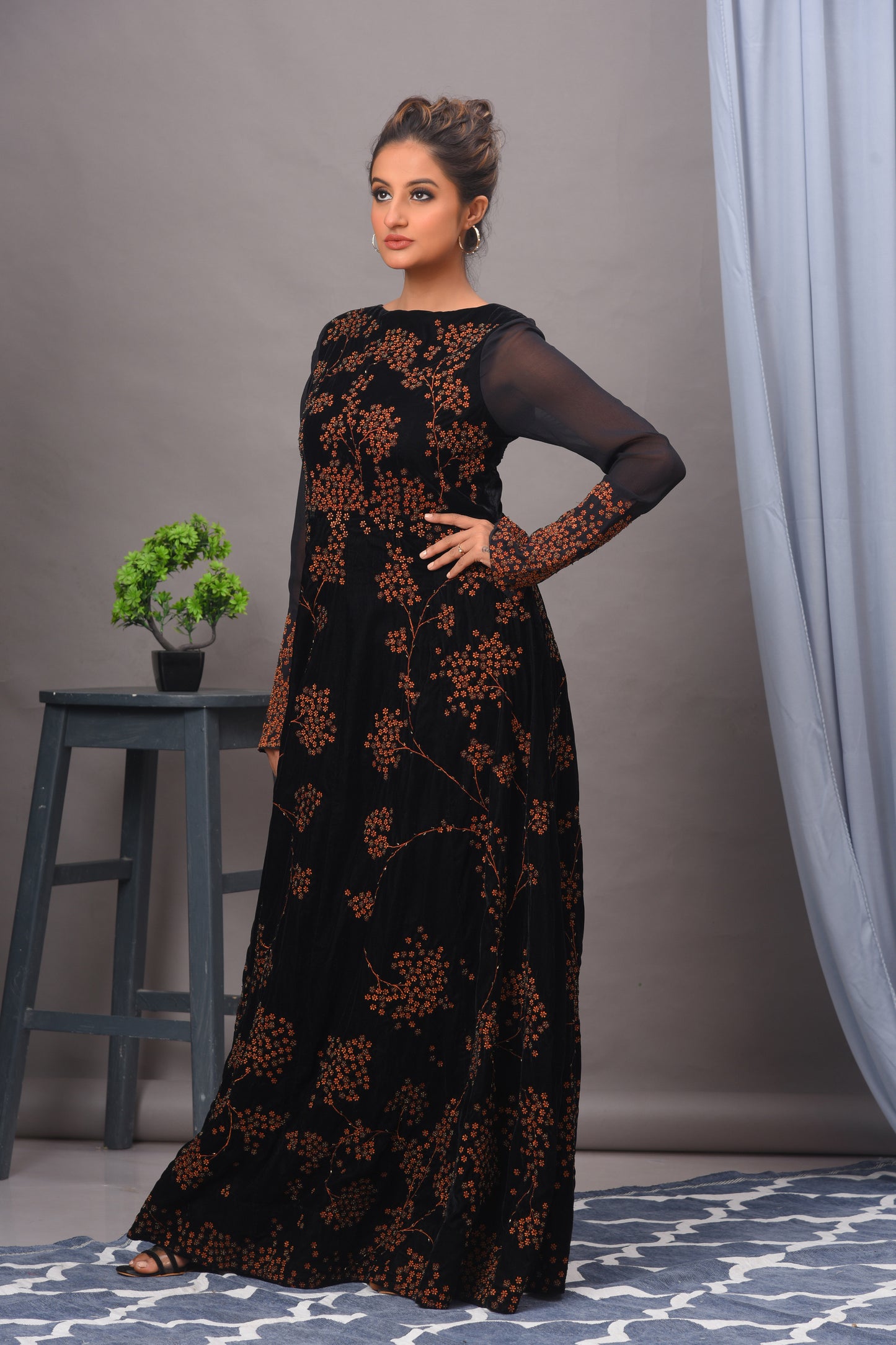 Black Velvet Embellished Gown