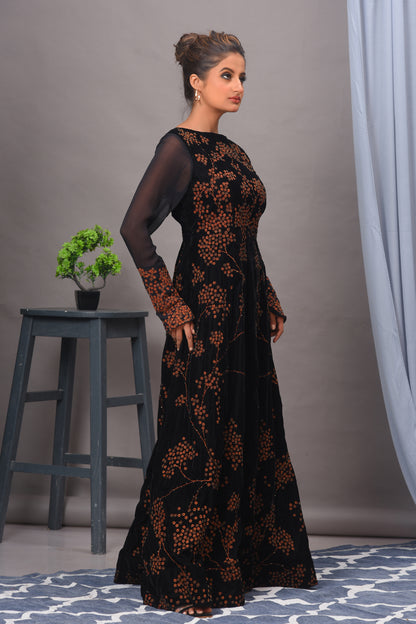 Black Velvet Embellished Gown