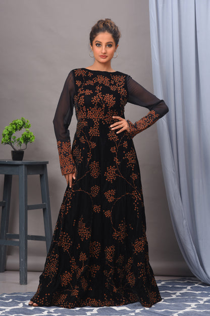 Black Velvet Embellished Gown
