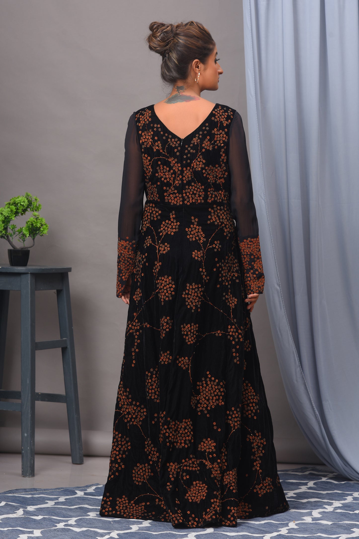 Black Velvet Embellished Gown