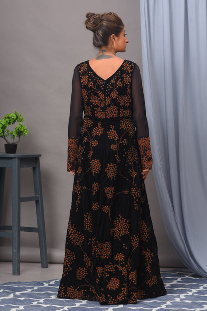 Black Velvet Embellished Gown
