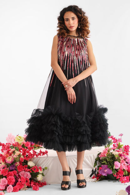 Black Net Sequin Dress