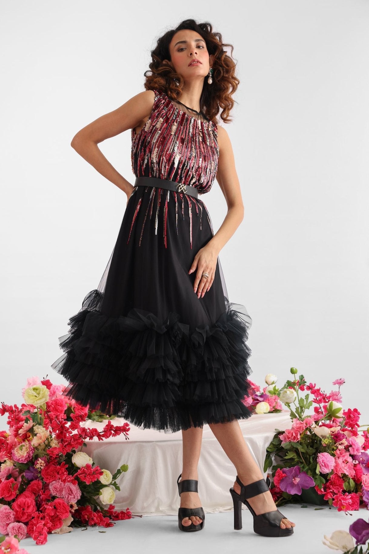 Black Net Sequin Dress