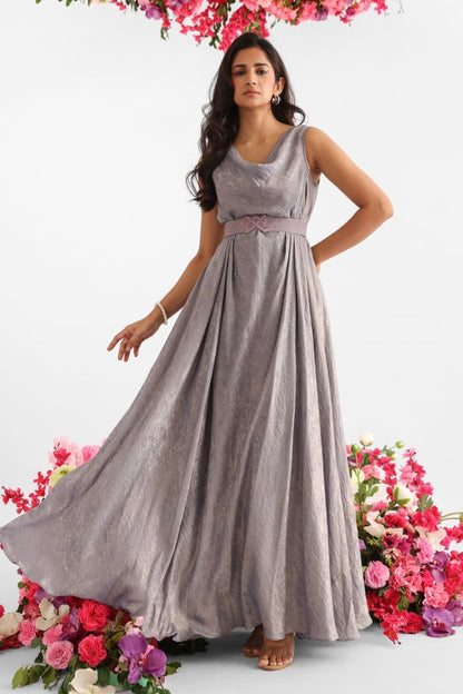 Shimmer Cowl Neck Gown