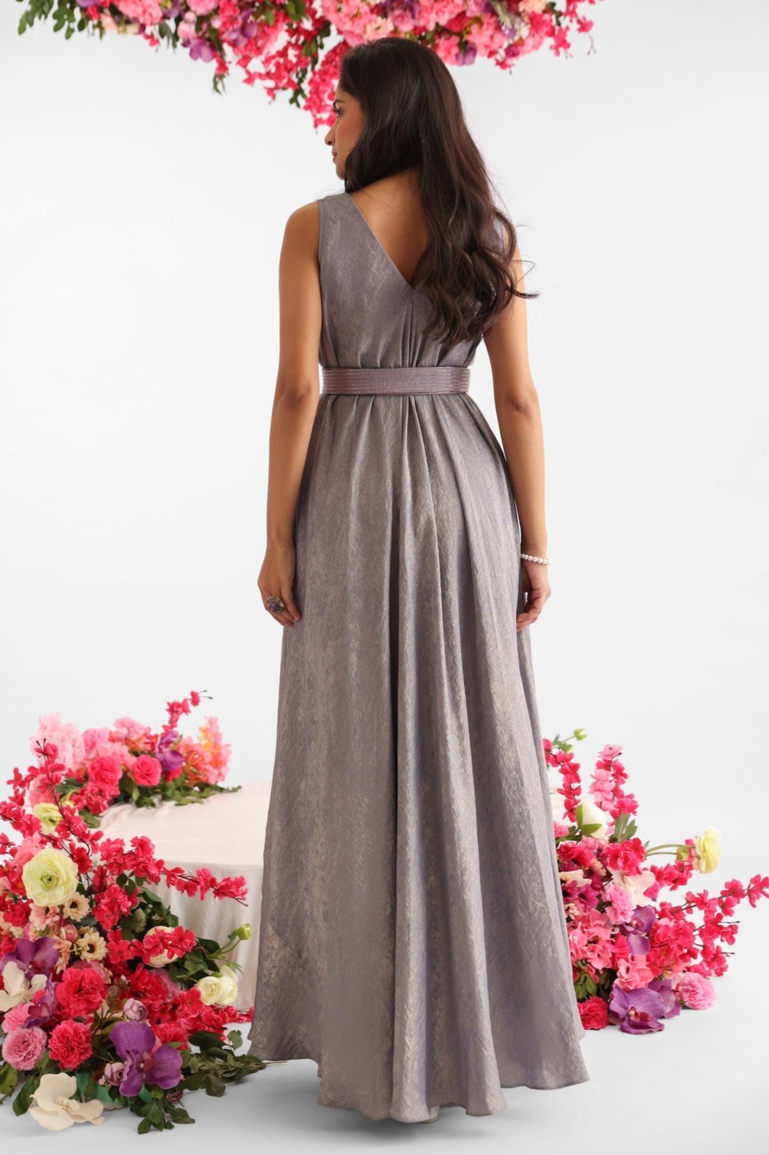 Shimmer Cowl Neck Gown