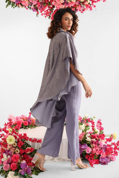 Grey Shimmering Petal Ruffle Jacket Set