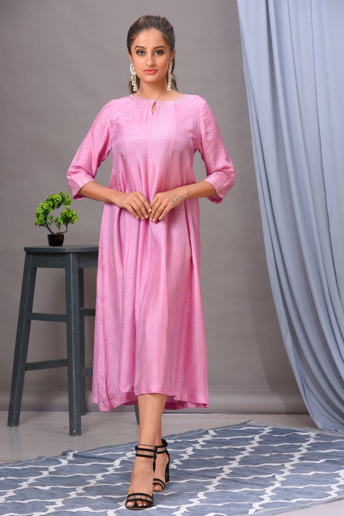 Rose Pink Bamberg Silk Solid Patterned Dress