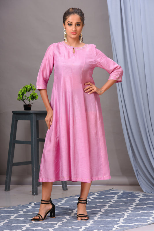 Rose Pink Bamberg Silk Solid Patterned Dress