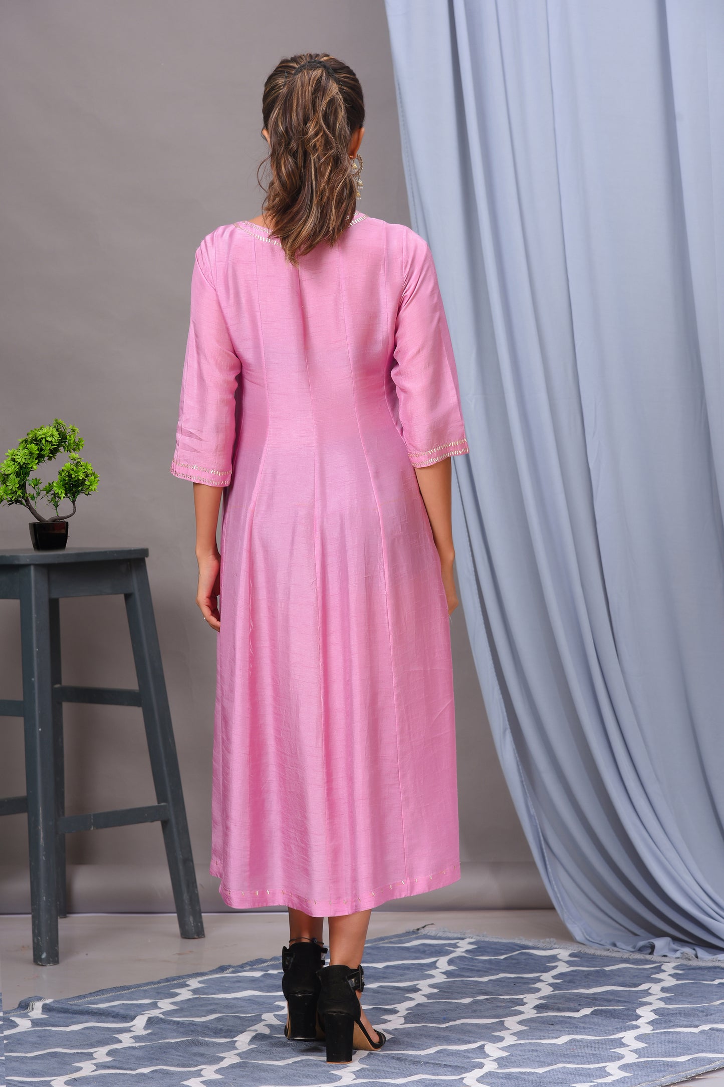 Rose Pink Bamberg Silk Solid Patterned Dress