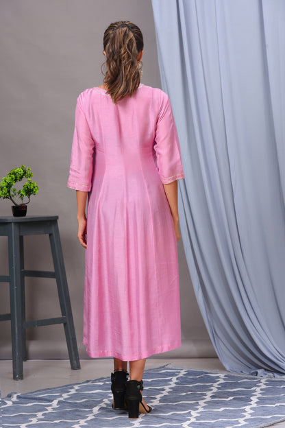 Rose Pink Bamberg Silk Solid Patterned Dress