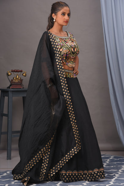 Black Embroidered Bamberg Silk Lehenga Set