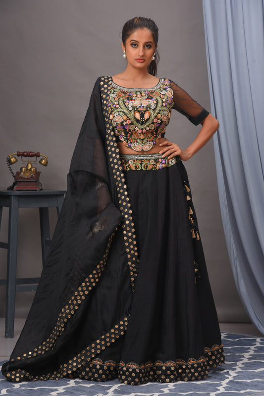 Black Embroidered Bamberg Silk Lehenga Set