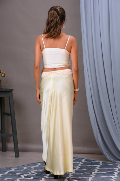 Ivory Modal Satin Embroidered Ruched Cape Skirt Set