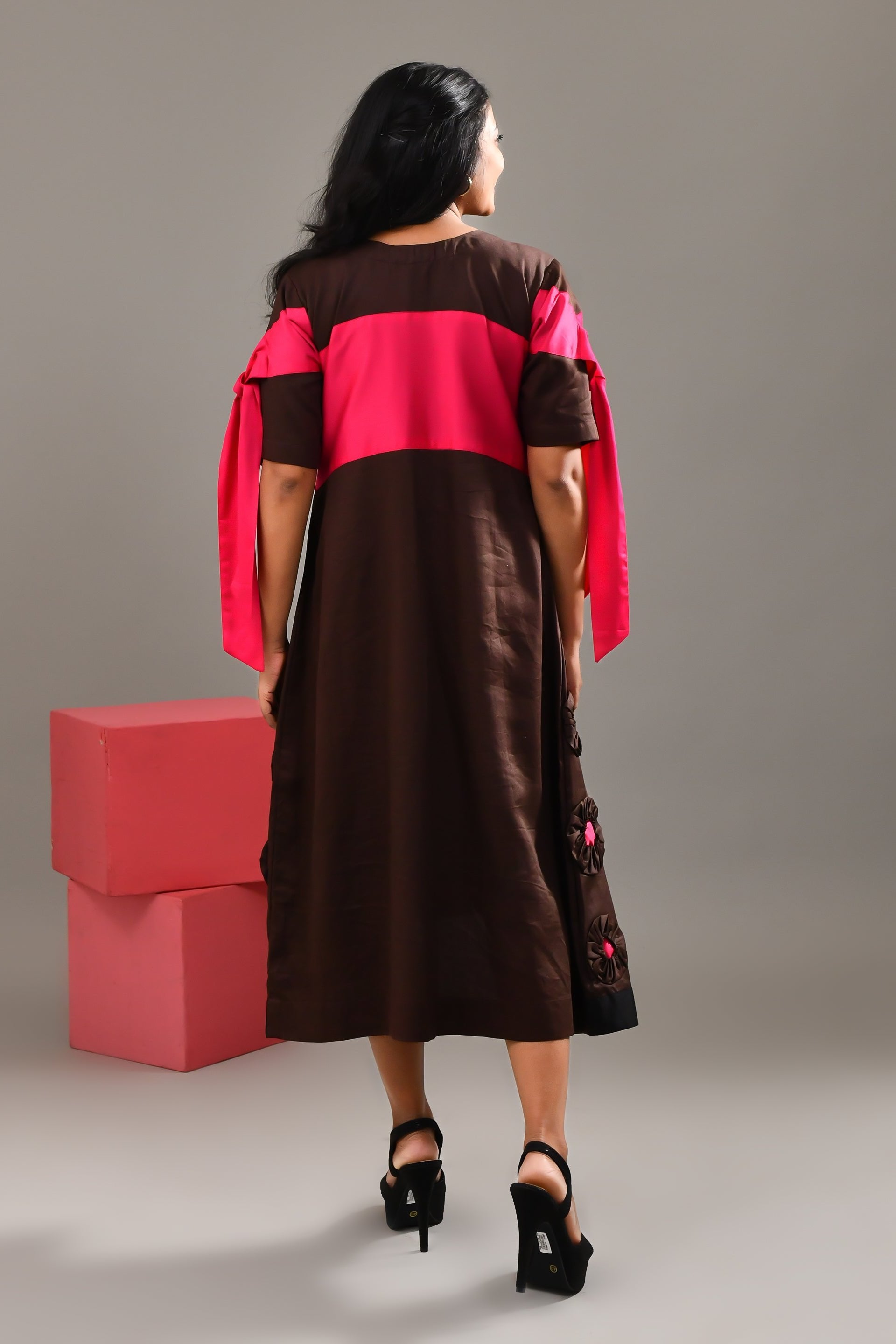 Chocolate Brown Blended Cotton Jacket Style Dress - Golden Muslin