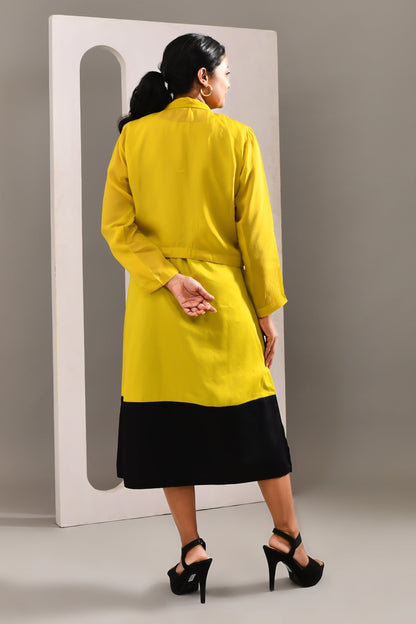 Deep Lime Green Blended Cotton and Organza Co Ord Set - Golden Muslin