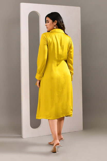 Sunflower Yellow Silk Shirt Style Dress - Golden Muslin