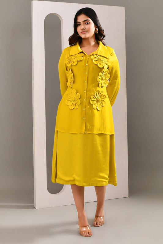Sunflower Yellow Silk Shirt Style Dress - Golden Muslin
