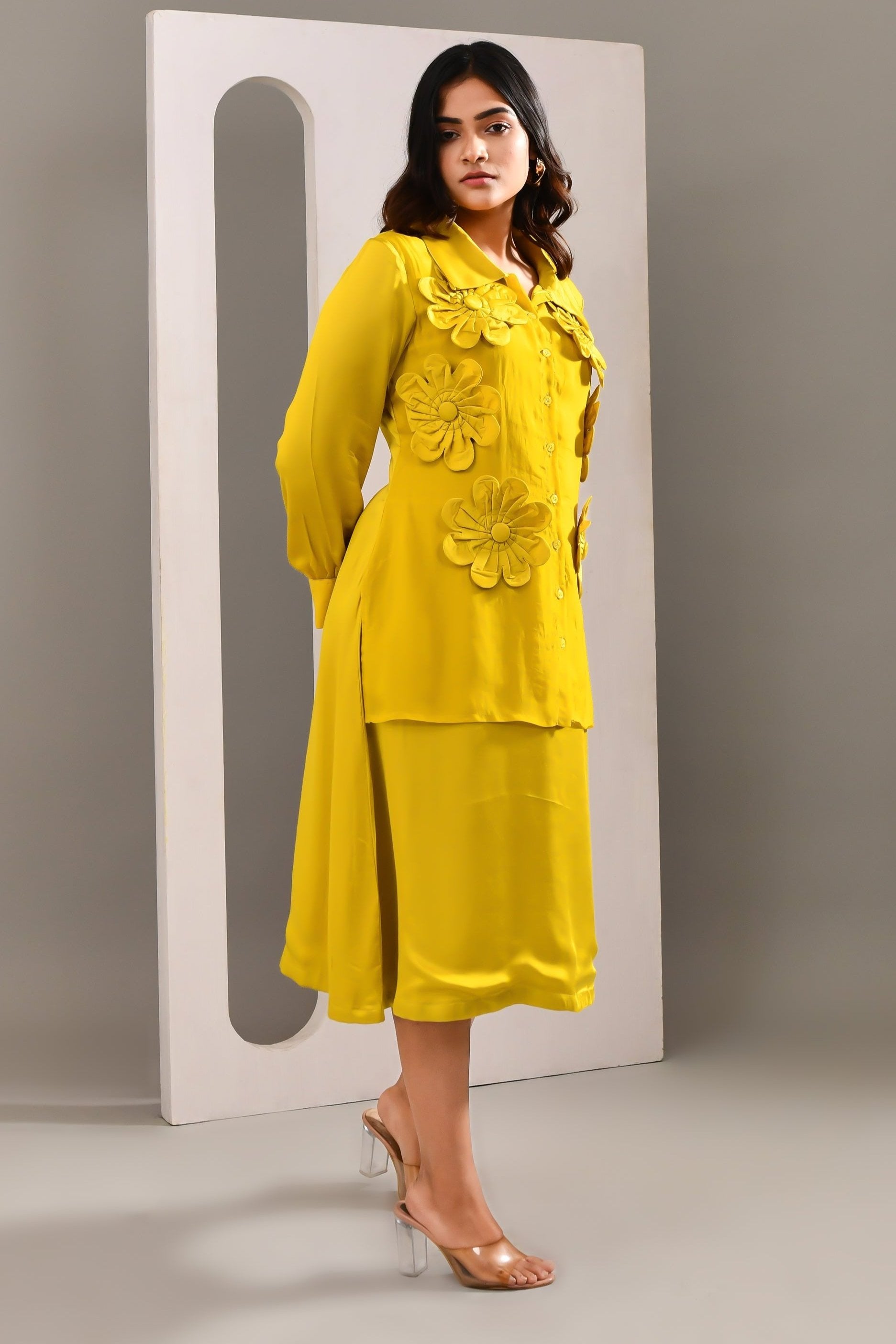 Sunflower Yellow Silk Shirt Style Dress - Golden Muslin