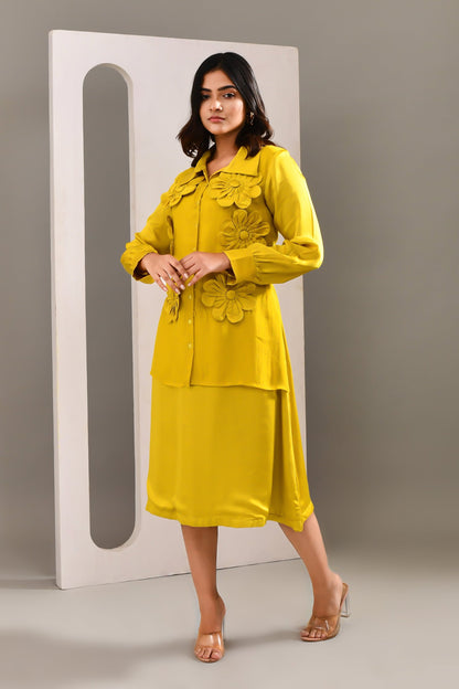 Sunflower Yellow Silk Shirt Style Dress - Golden Muslin