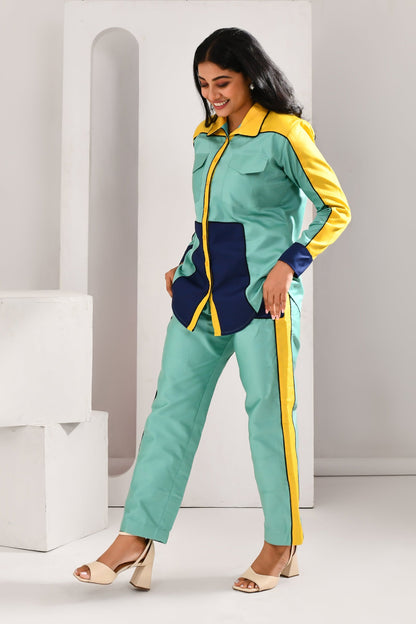 Multicolored Blended Cotton Elegant Co Ord Set - Golden Muslin