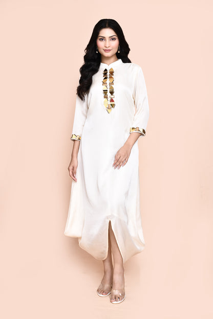 Ivory Silk Blend Draped Tunic
