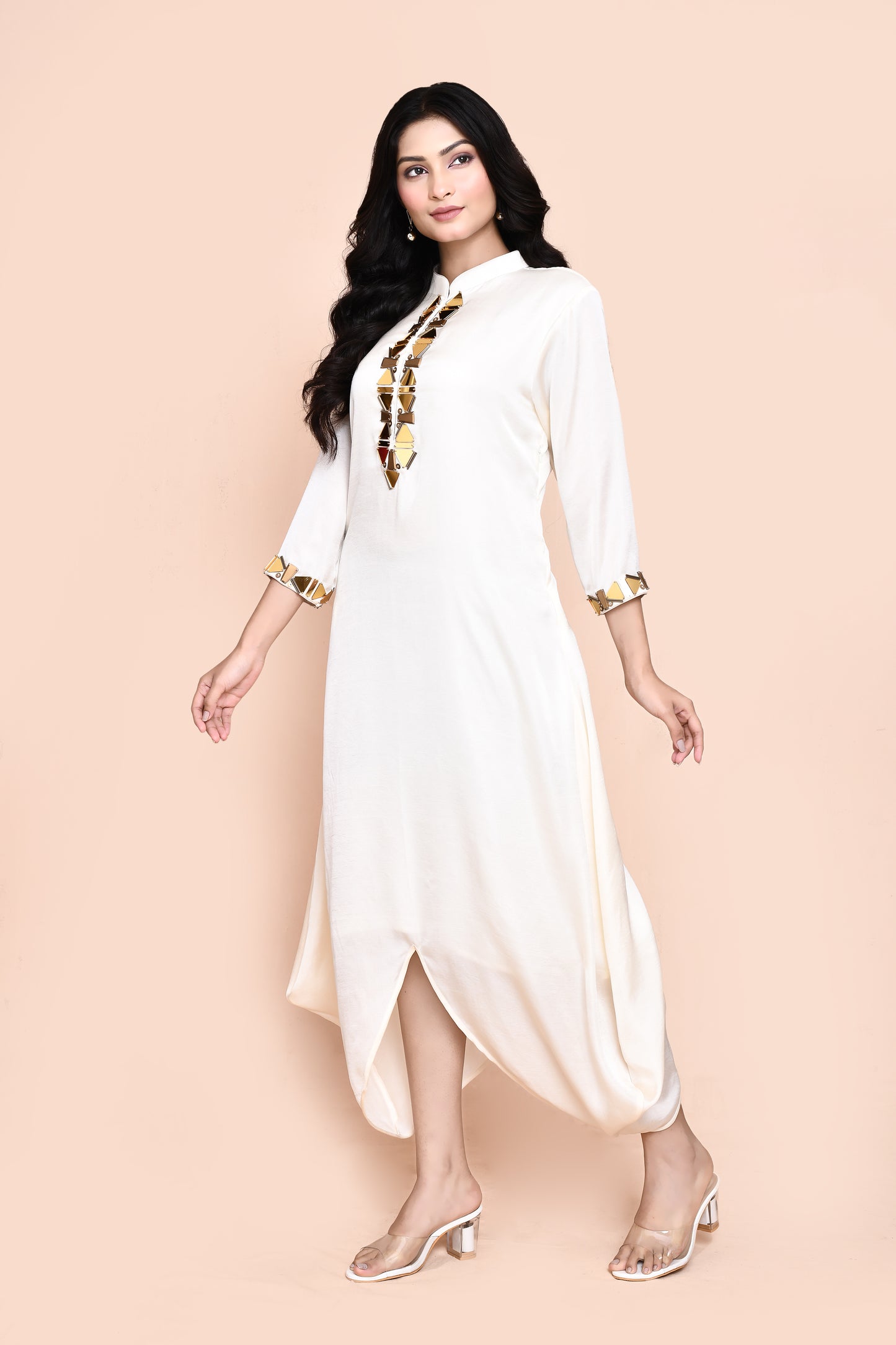 Ivory Silk Blend Draped Tunic