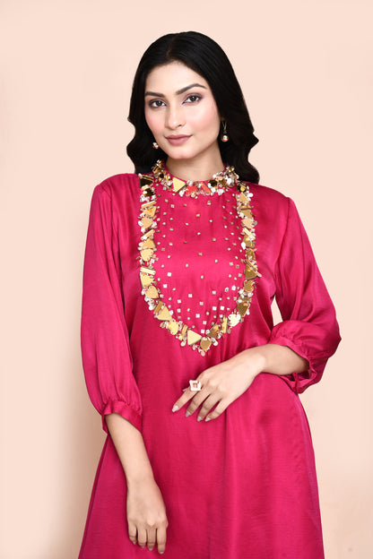 Fuchsia Pink Silk Afgani Kurta Set