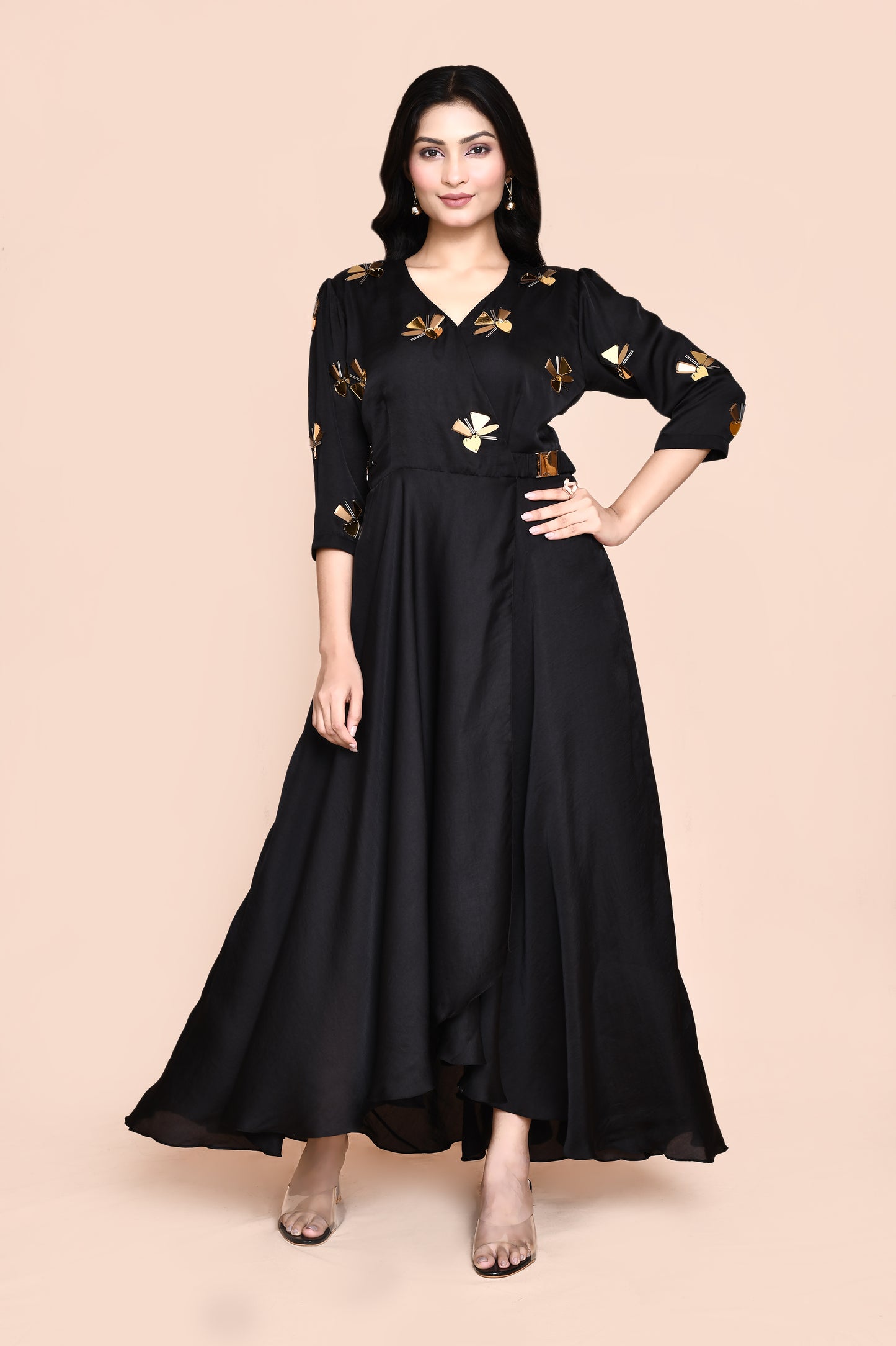 Black Gold Embellished Dress