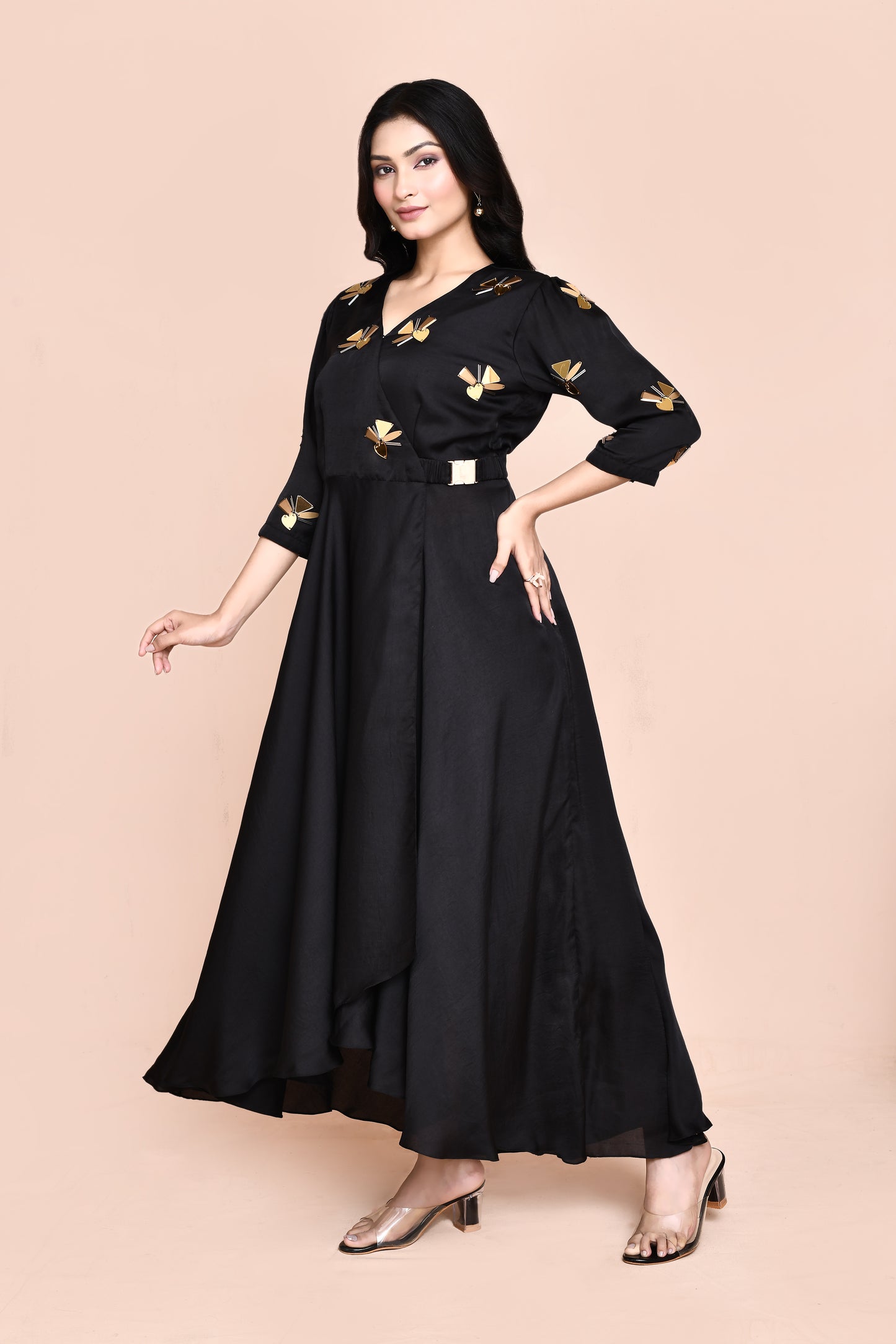 Black Gold Embellished Dress
