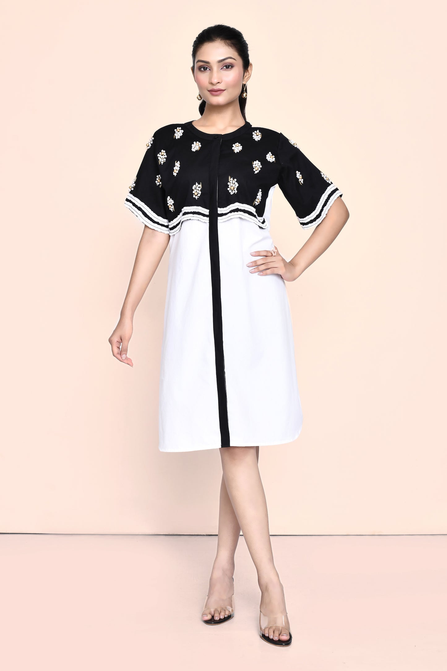 Black and White Poplin Shirt Dress