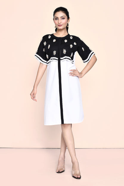 Black and White Poplin Shirt Dress