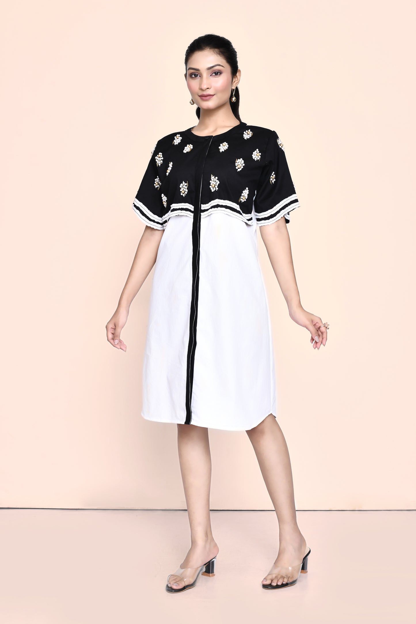 Black and White Poplin Shirt Dress