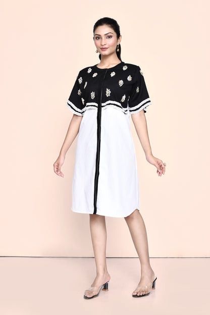 Black and White Poplin Shirt Dress