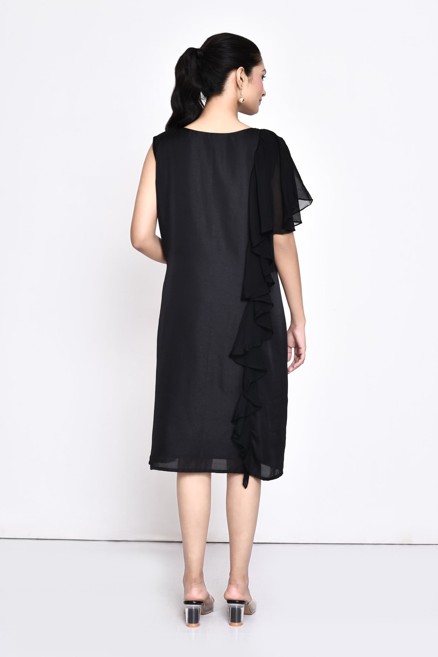 Black Silk Embellished Shift Dress