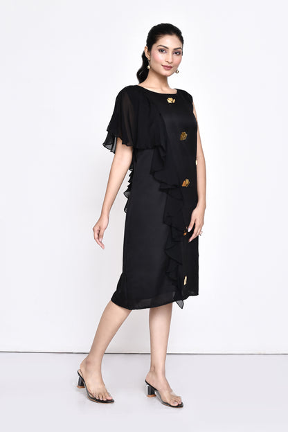 Black Silk Embellished Shift Dress
