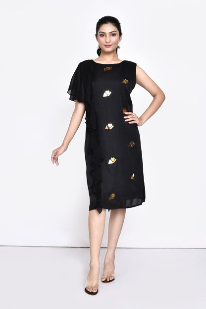 Black Silk Embellished Shift Dress