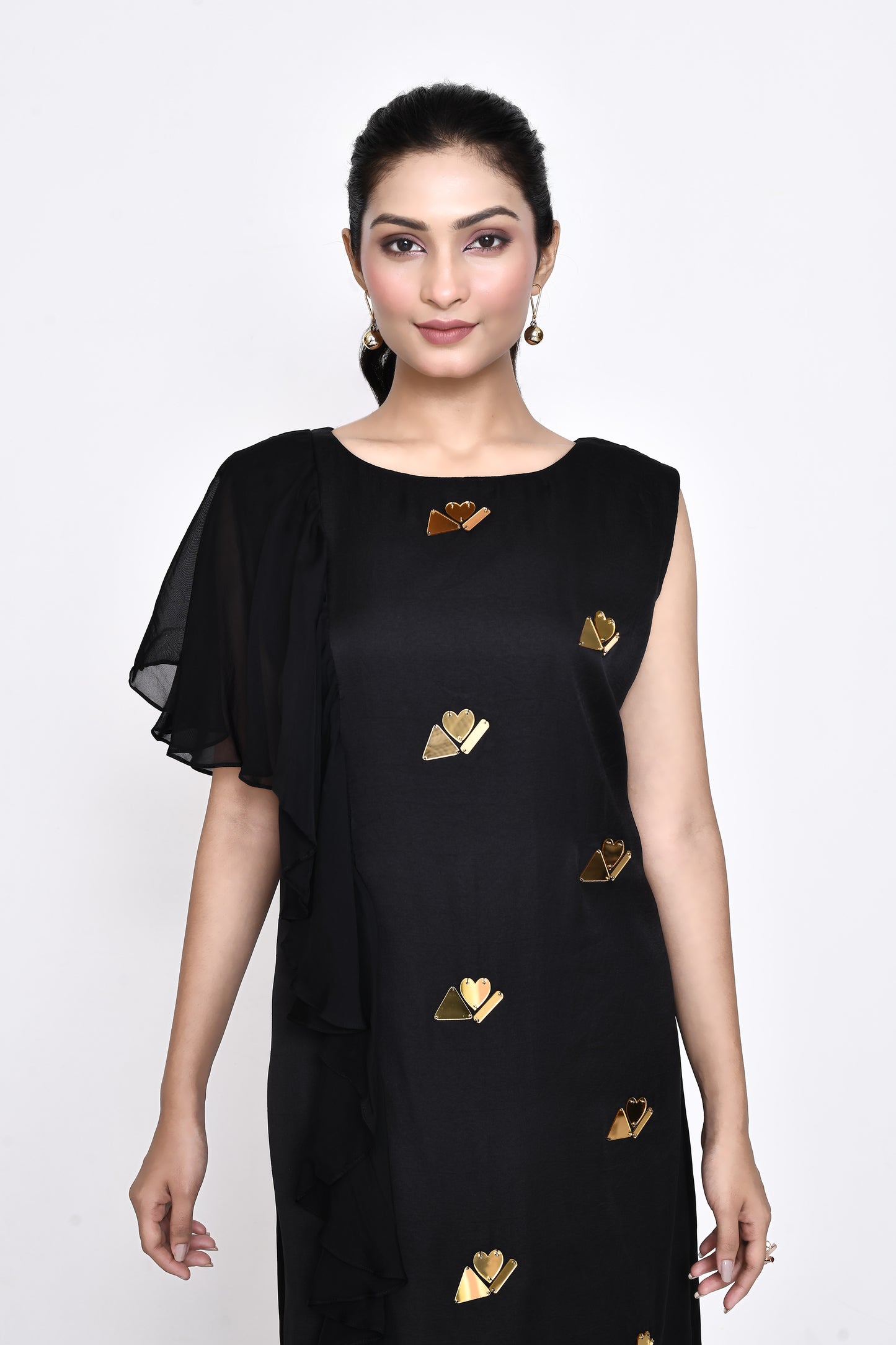 Black Silk Embellished Shift Dress