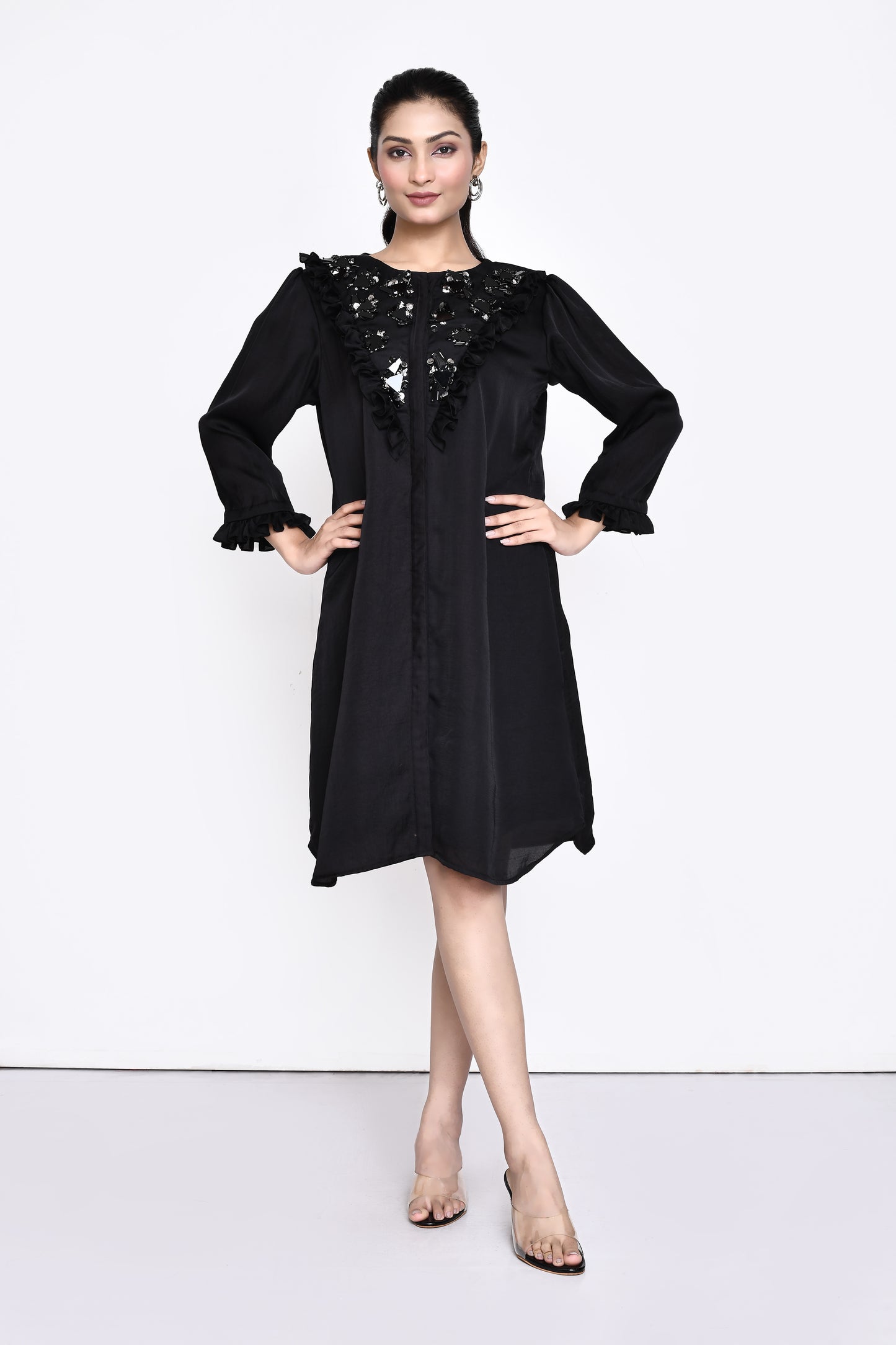 Black Silk Embellished Dress