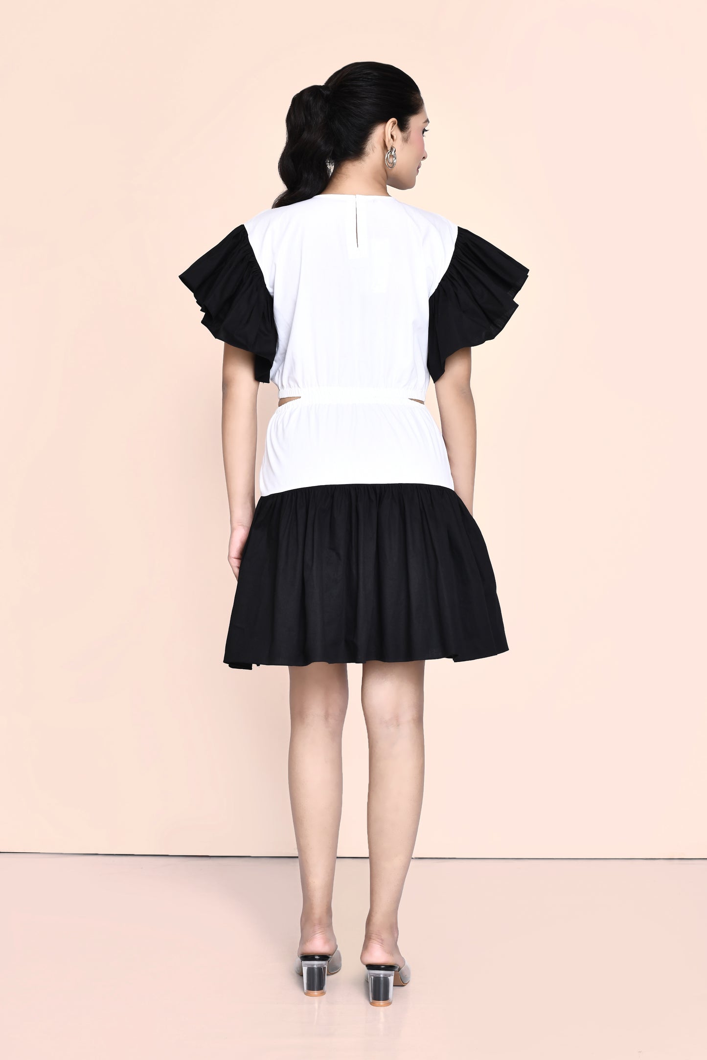Black Cotton Dress with Stylised Sleeves