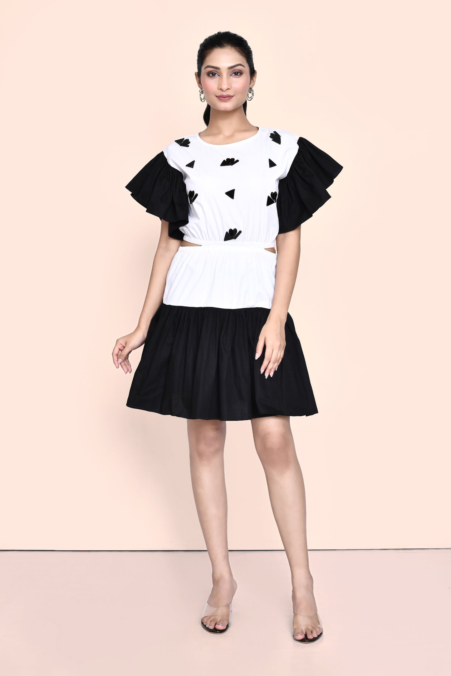 Black Cotton Dress with Stylised Sleeves