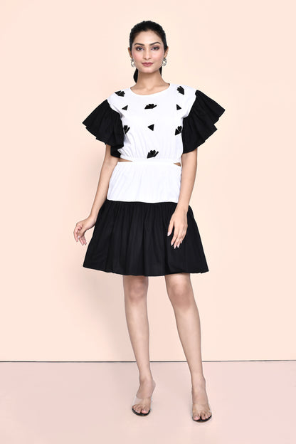 Black Cotton Dress with Stylised Sleeves