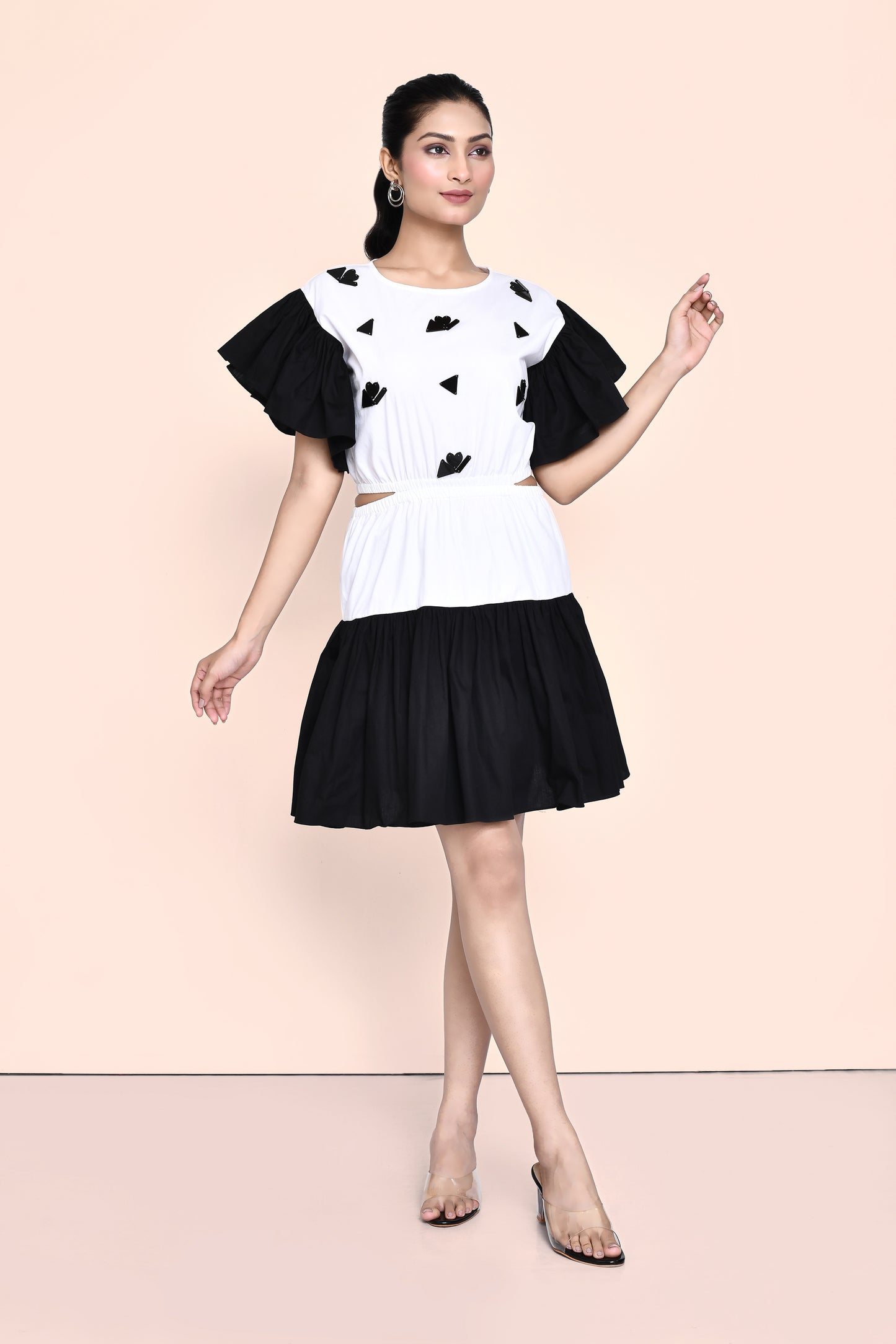 Black Cotton Dress with Stylised Sleeves